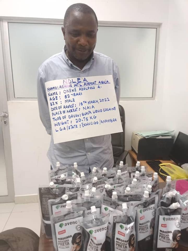 Father of 4 arrested with 20.75kg black liquid cocaine in makeup mascara at Abuja airport as NDLEA recovers 865.2kg drugs, 30,880 tablets of Tramadol 