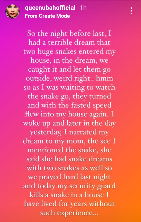 Nigerian beauty queen narrates how snake was killed in her house a day after she had terrible dream about snakes 