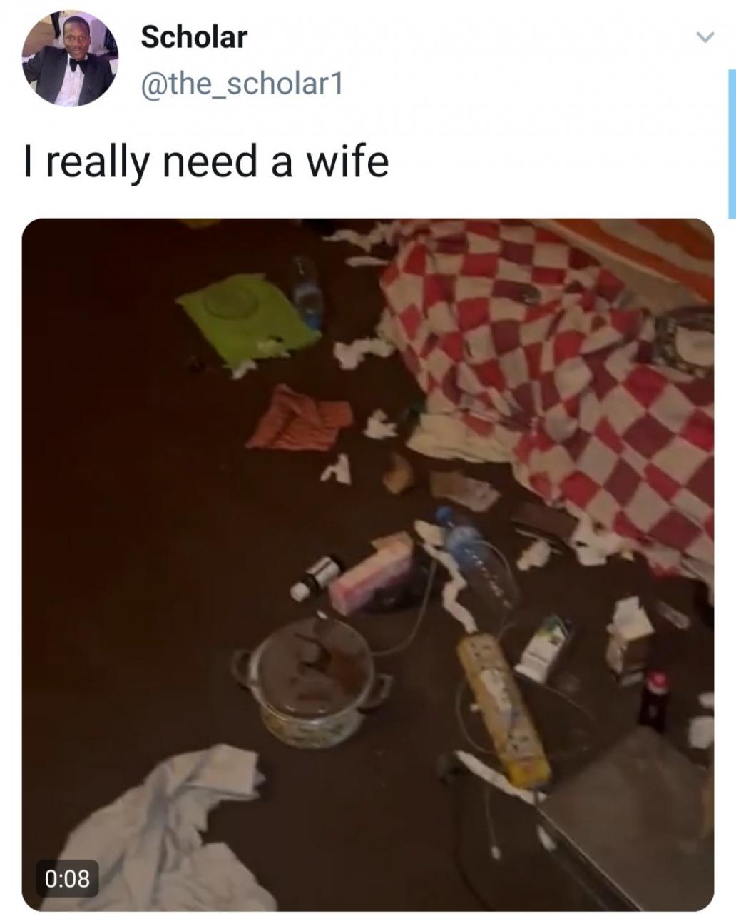 I really need a wife ? Man says as he shows off his dirty room (video)