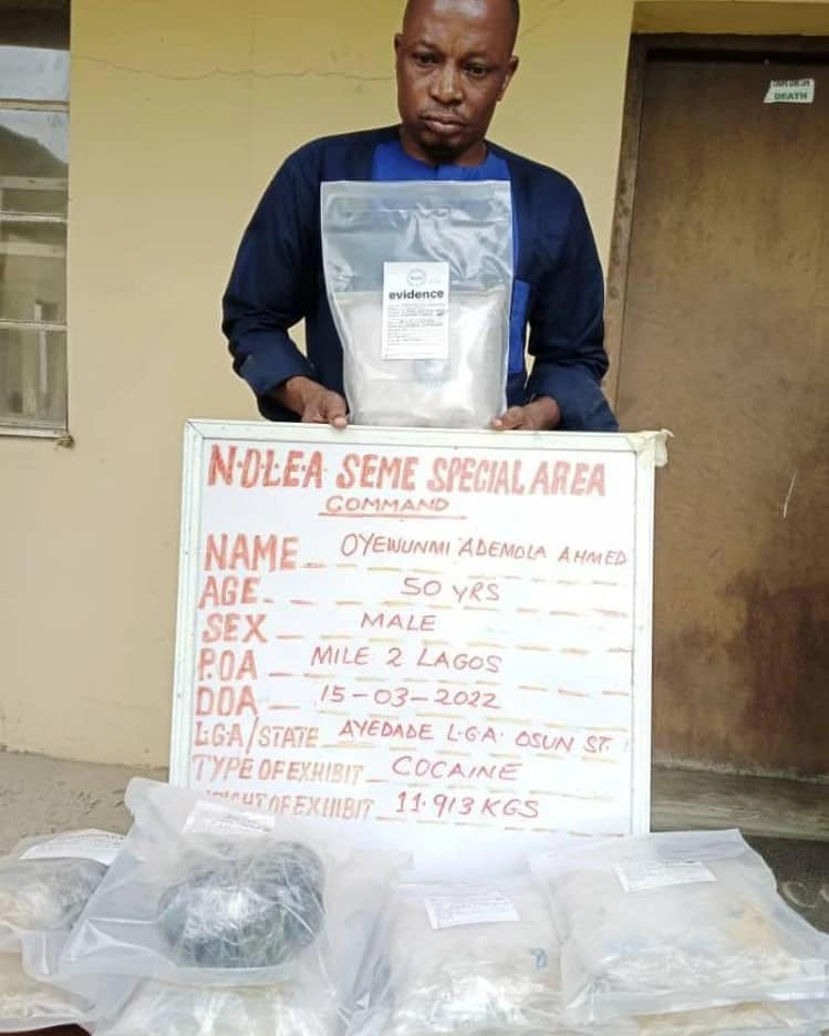 NDLEA arrests drug kingpin behind Ghana-bound 11.913kg cocaine, intercepts 1.9million tablets of tramadol and codeine at Lagos airport