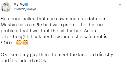 Twitter user raises concerns as a room and parlor apartment in Lagos now goes for N500, 000