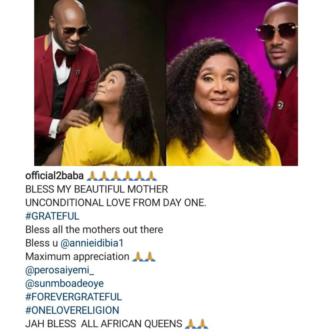 Singer 2Face Idibia wishes his mum, wife Annie and the other mothers of his child, Sunmbo and Pero a Happy Mothers day