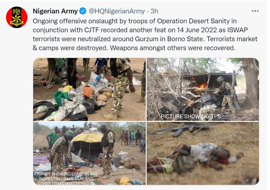 Nigerian forces kill ISWAP terrorists, destroy market and camps in Borno