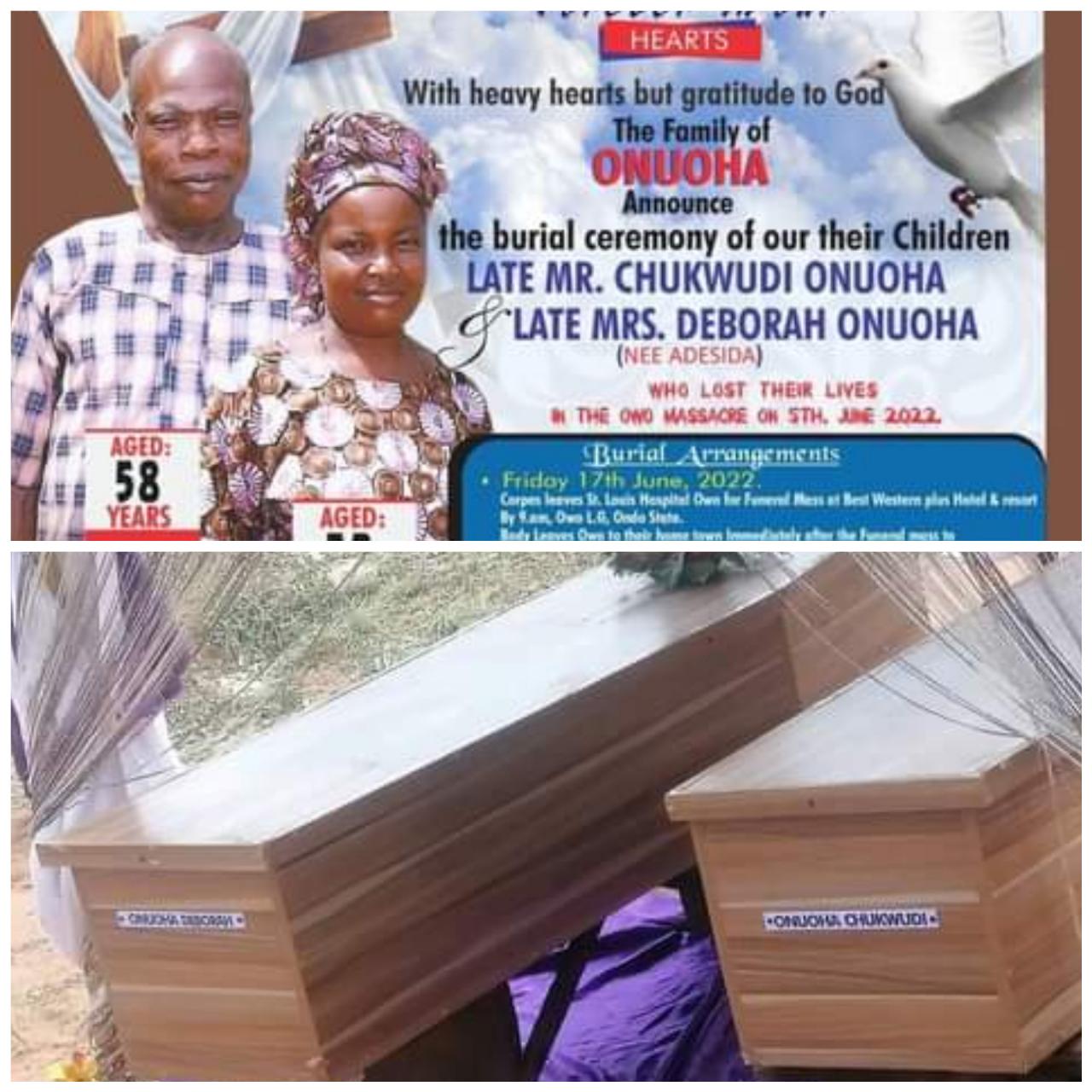 Owo church massacre: Couple laid to rest amidst tears in Ebonyi (video)