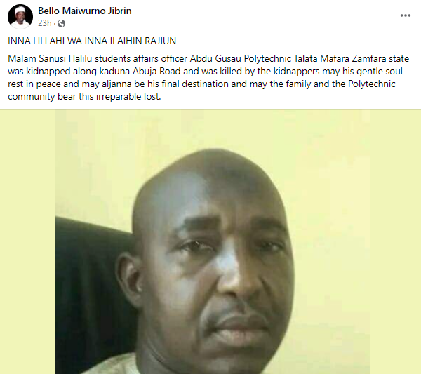 Kidnappers kill and bury Zamfara polytechnic officer after collecting N4m ransom from his family