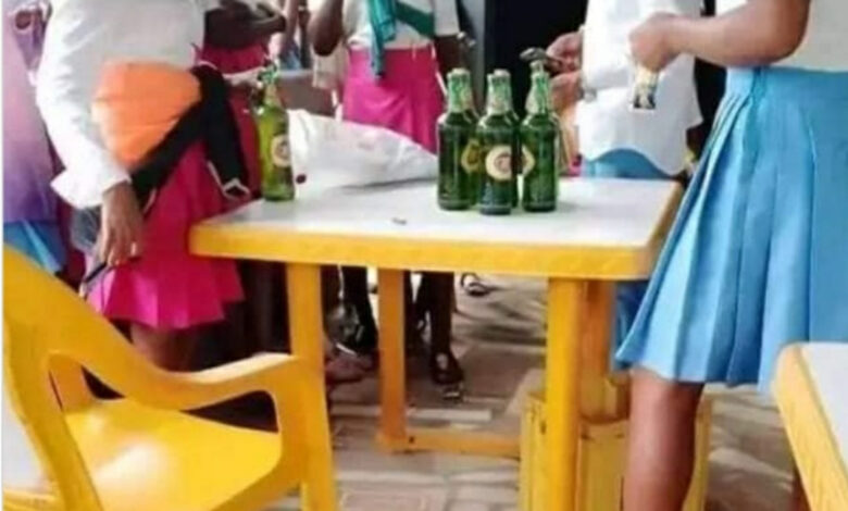 Secondary school students celebrate end of WAEC exams in beer parlour