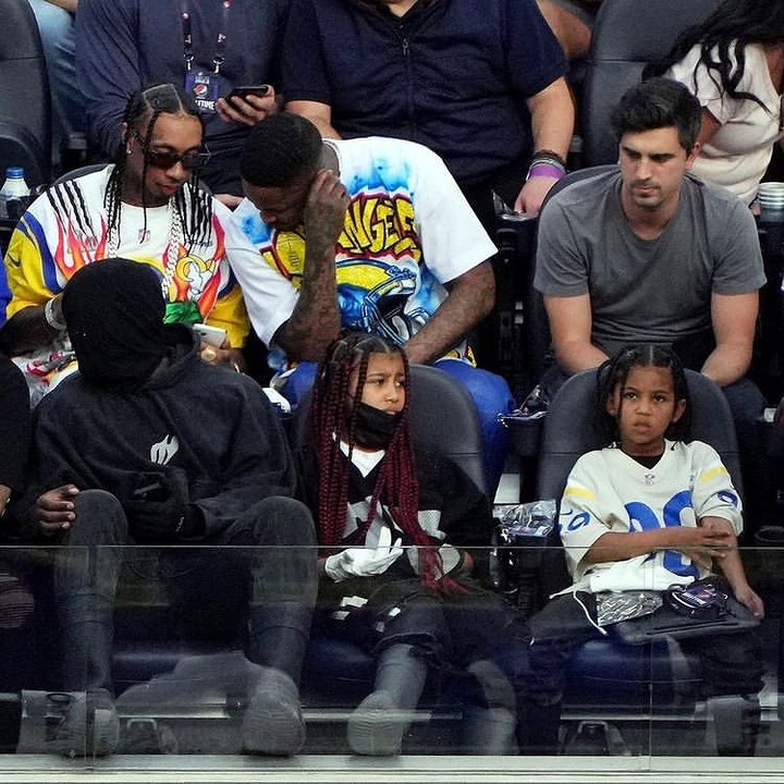 Kanye West seen at the Super Bowl with his two eldest kids (photos/video)
