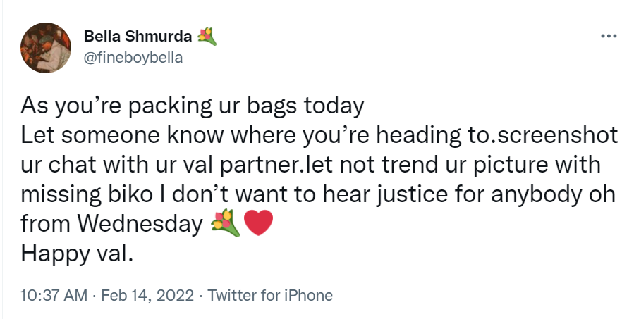 Let someone know where you?re heading to - Singer Bella Shmurda tells those going out for Valentine rendezvous 