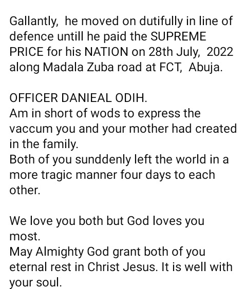 Soldier killed by terrorists during attack on military checkpoint near Abuja 4 days after his mother was murdered by suspected herdsmen in Benue 