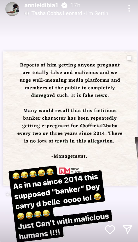 Na since 2014 this supposed banker dey carry belle - Annie Idibia reacts to rumour of Tuface impregnating another woman 