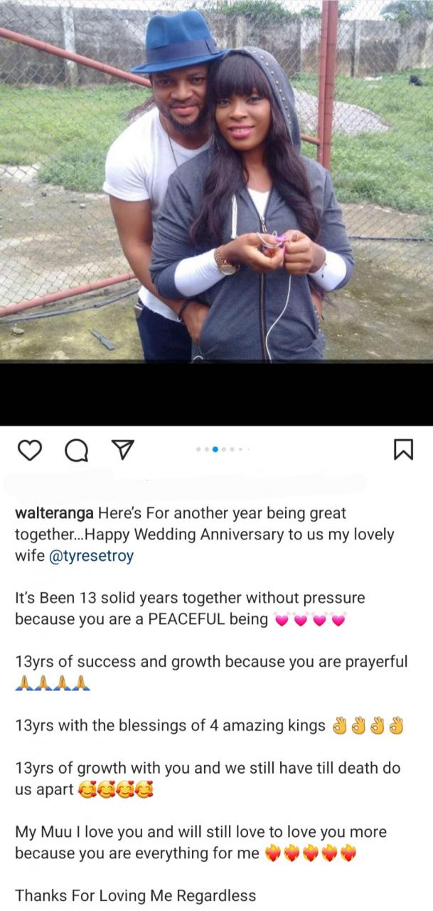 Actor Walter Anga thanks wife as they celebrate 13th wedding anniversary 
