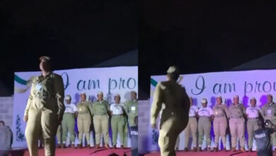 Corps member falls off stage during presentation in orientation camp (video)