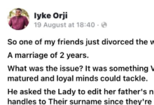 Man divorces his wife for refusing to change her surname to his in all her documents and social media handles