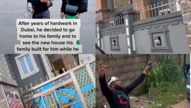 Nigerian man returns home from Dubai to see the house his family built for him while working and sending money home (video)