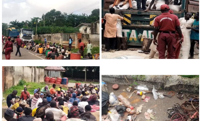 Ondo Amotekun intercepts two trucks conveying 151 suspected invaders who hid behind bags of rice, recovers dangerous charms (video)