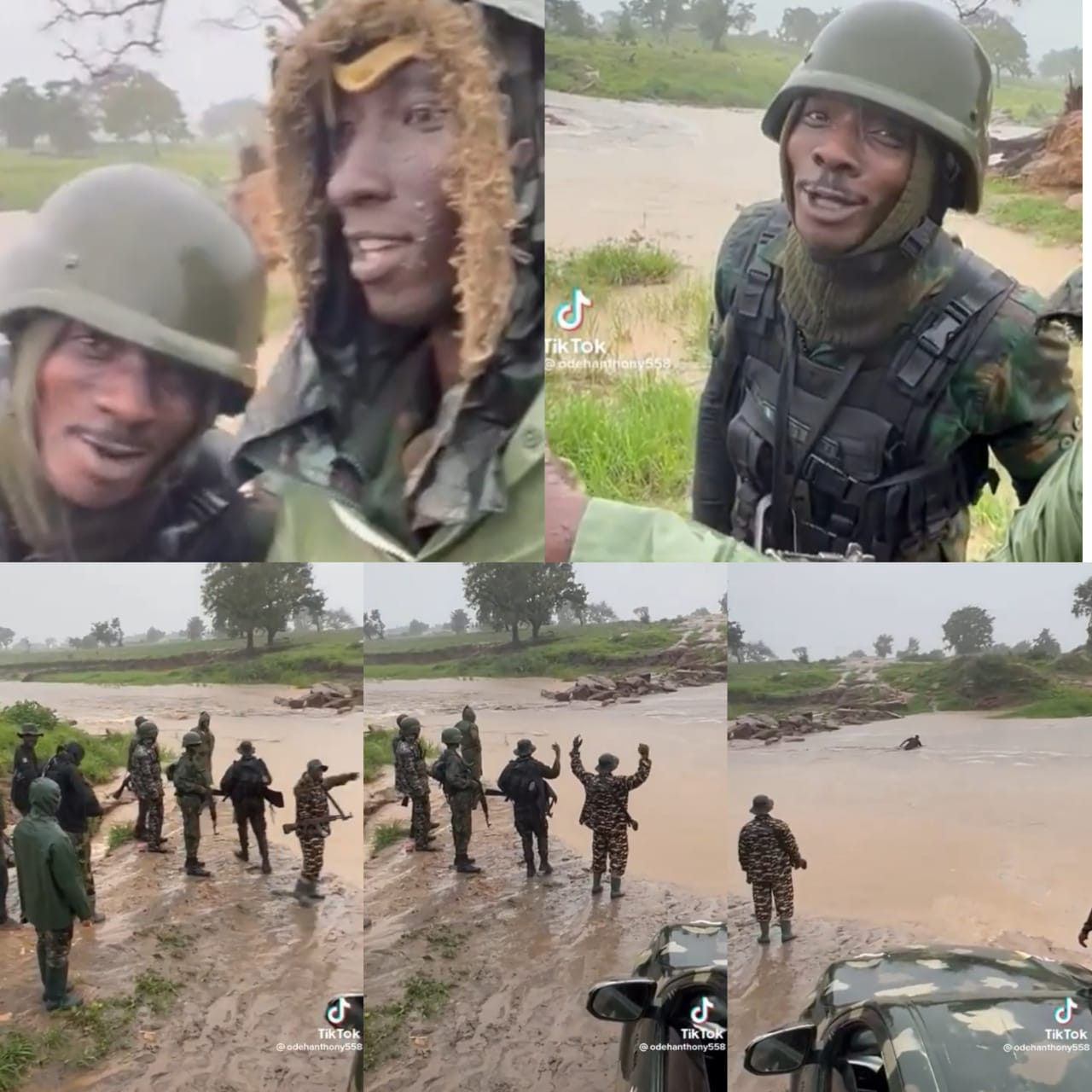 Trending video of Nigerian soldiers working under the rain